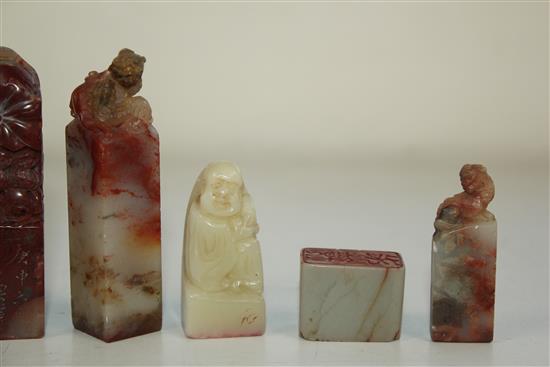 A collection of seventeen Chinese stone seals, height 1.9 to 15cm (17)